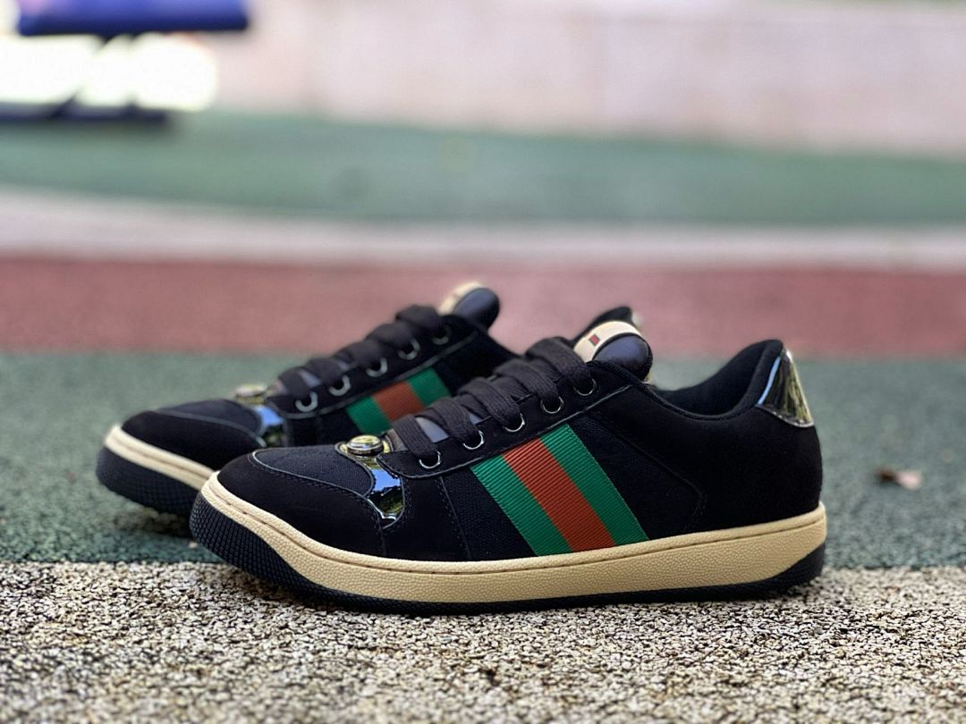 Gucci Black Canvas Tennis 1977 Low-Top Sneakers with Web Stripe