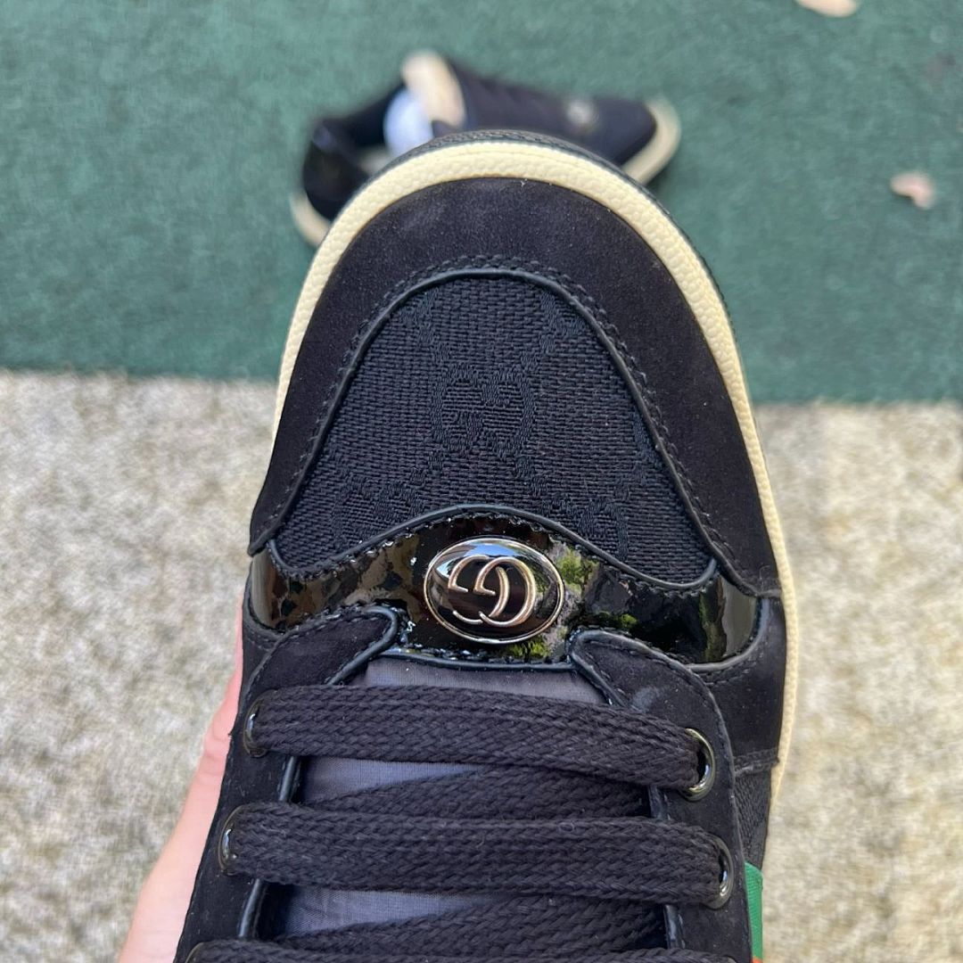 Gucci Black Canvas Tennis 1977 Low-Top Sneakers with Web Stripe