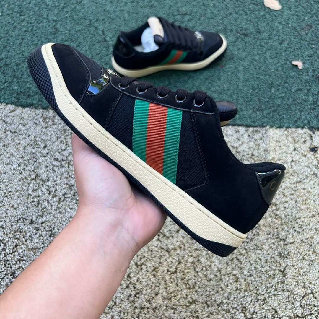 Gucci Black Canvas Tennis 1977 Low-Top Sneakers with Web Stripe