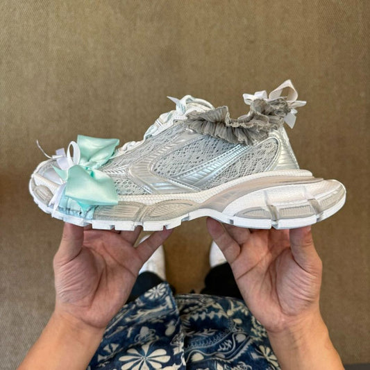 Balenciaga Runner Mesh and Nylon Trainers White Silver