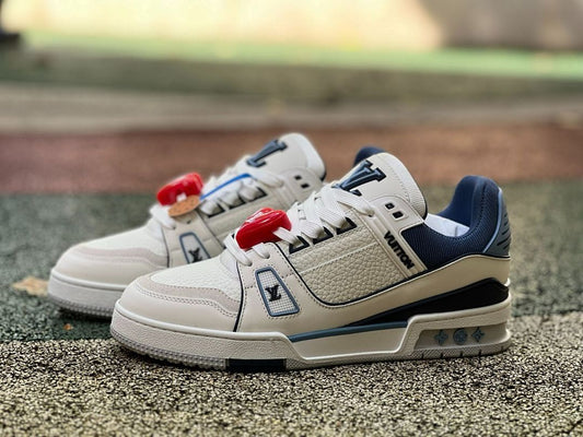LV Trainer Sneaker Ecru and Blue 1A9ZFN