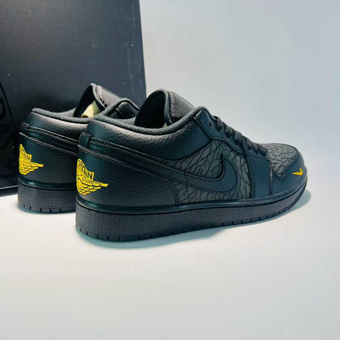 Nike Men's Air Jordan 1 Low SE Craft Black Yellow Ochre Textured Sneakers FD8638-007