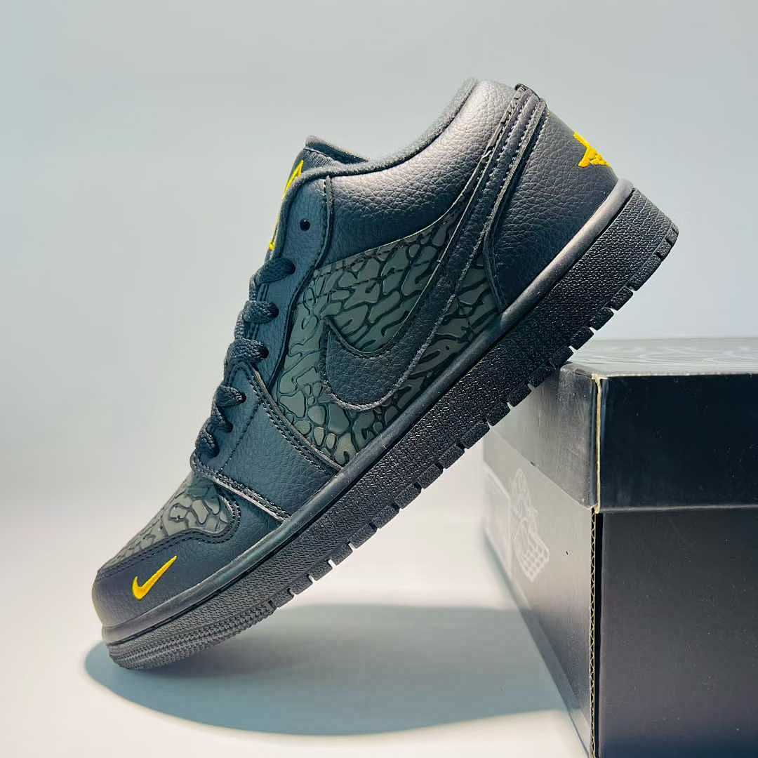 Nike Men's Air Jordan 1 Low SE Craft Black Yellow Ochre Textured Sneakers FD8638-007