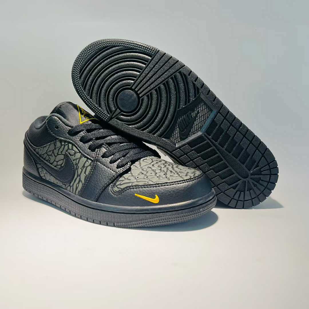 Nike Men's Air Jordan 1 Low SE Craft Black Yellow Ochre Textured Sneakers FD8638-007