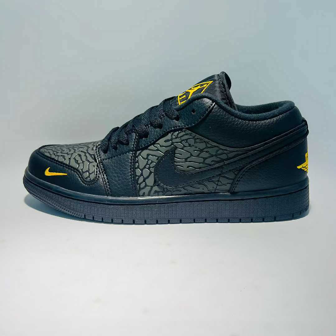Nike Men's Air Jordan 1 Low SE Craft Black Yellow Ochre Textured Sneakers FD8638-007