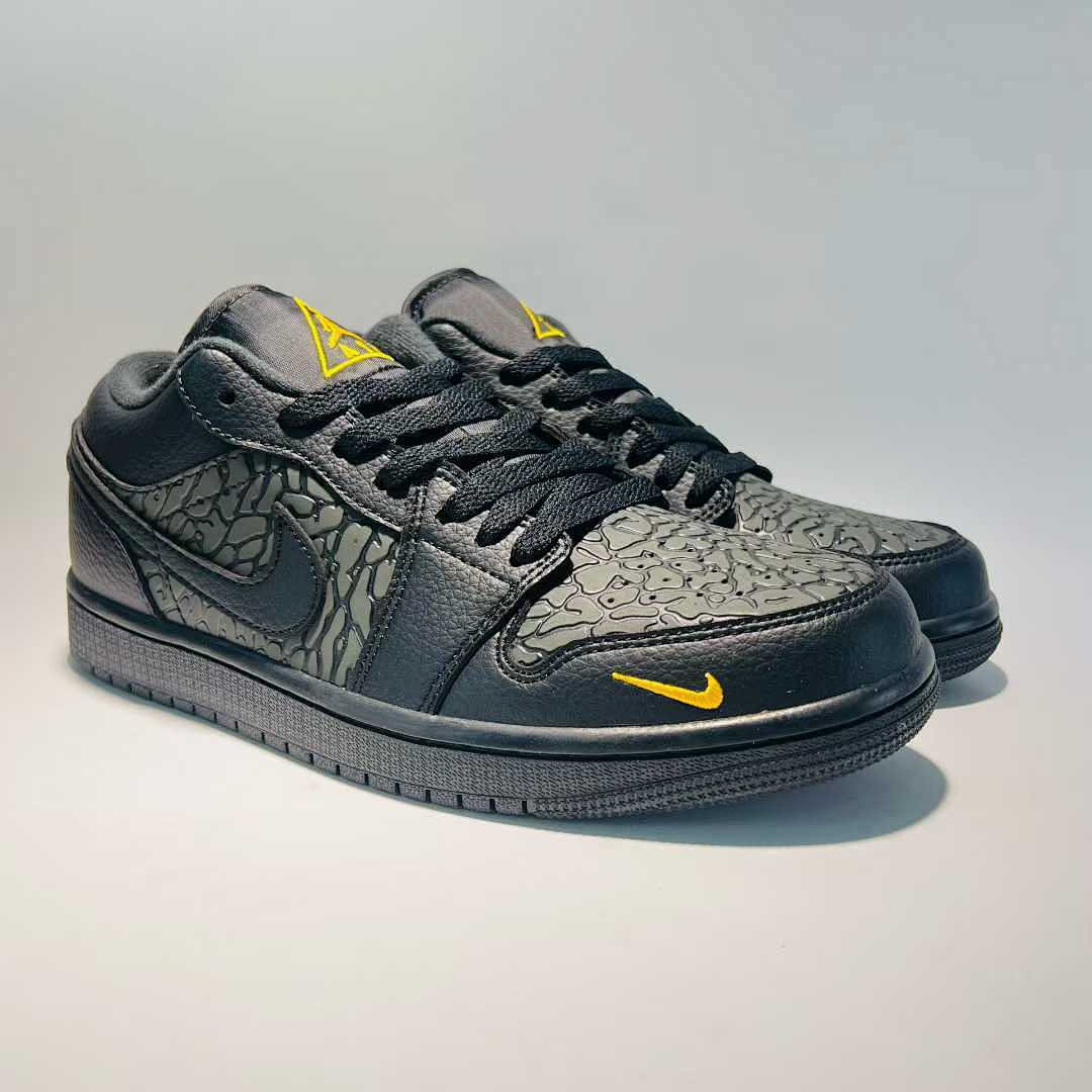 Nike Men's Air Jordan 1 Low SE Craft Black Yellow Ochre Textured Sneakers FD8638-007
