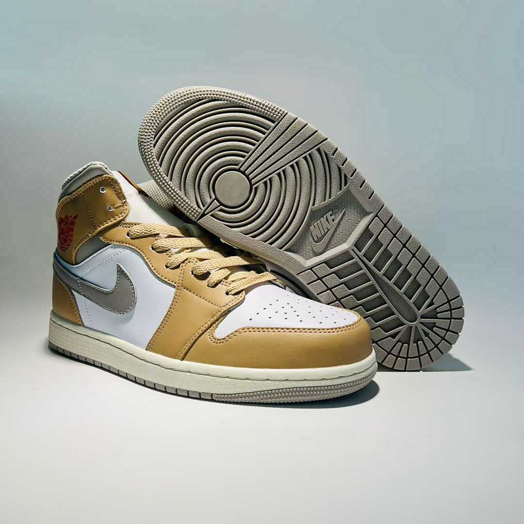 Nike Air Jordan 1 Mid SE 'White Light Grey Desert Ochre' DN4321-122 Men's Lifestyle Sneakers Tan Brown White Grey Red Shoes
