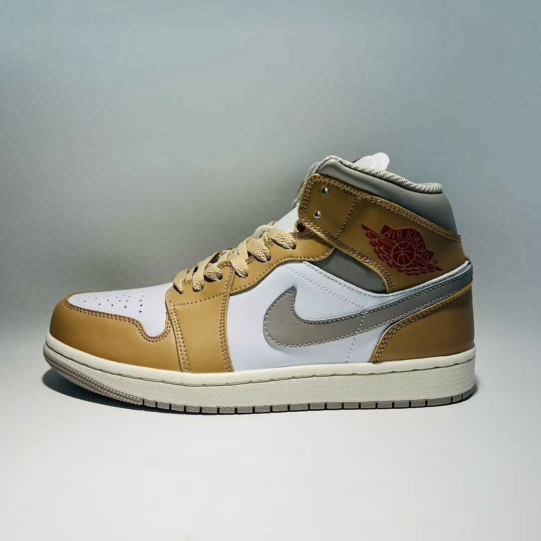 Nike Air Jordan 1 Mid SE 'White Light Grey Desert Ochre' DN4321-122 Men's Lifestyle Sneakers Tan Brown White Grey Red Shoes