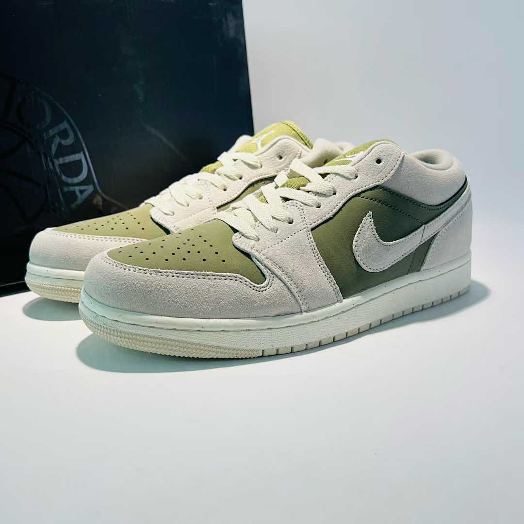 Nike Air Jordan 1 Low SE Light Olive Sail White Sneakers DN1635-001 Men's Women's Lifestyle Shoes
