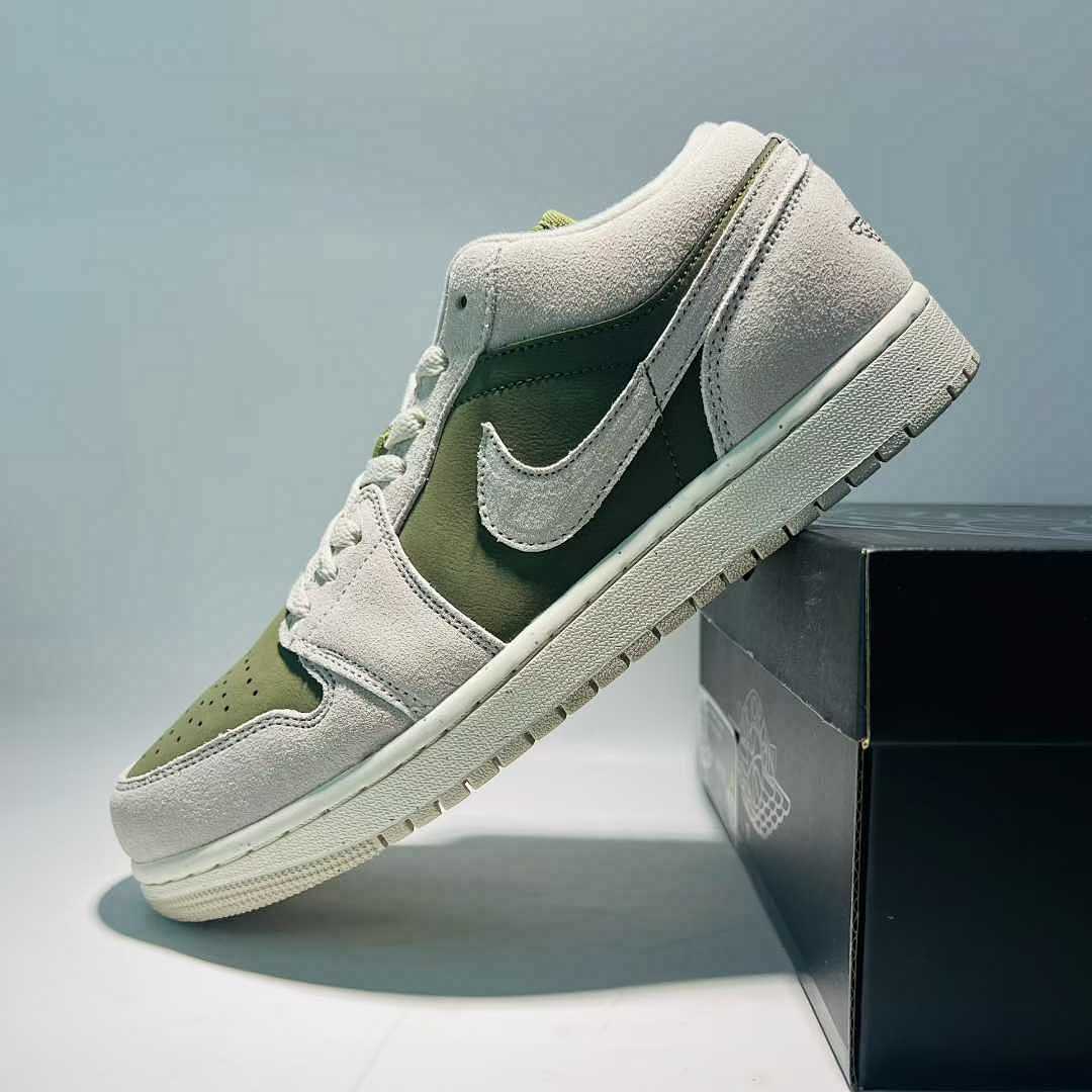 Nike Air Jordan 1 Low SE Light Olive Sail White Sneakers DN1635-001 Men's Women's Lifestyle Shoes
