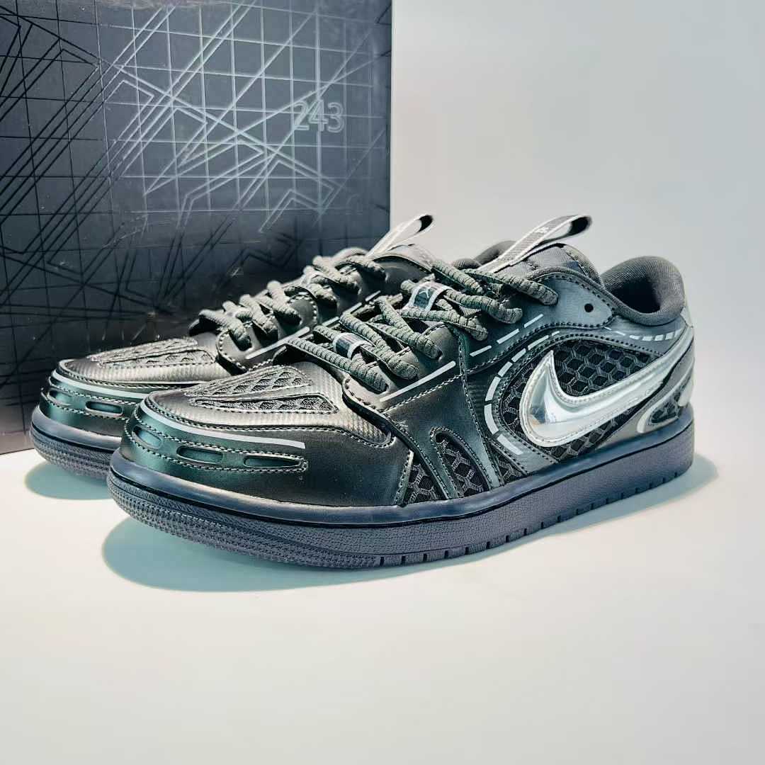 Nike Air Jordan 1 Low SE Craft Black Dark Grey Anthracite Metallic Silver Sneakers FD8790-001 Men's Women's