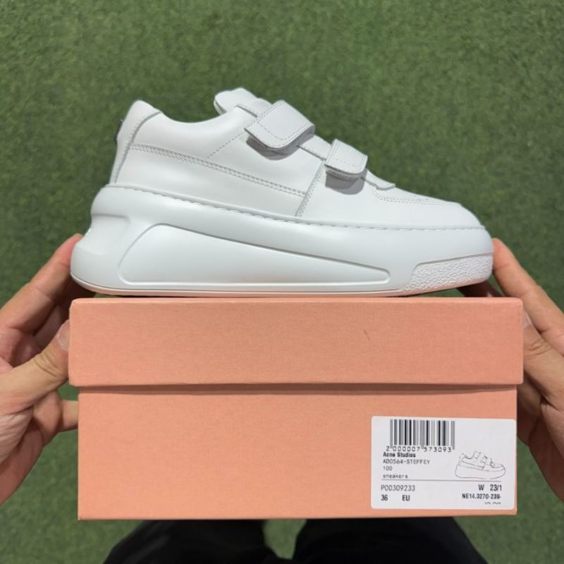 Alexander McQueen Women's White Leather Double Strap Oversized Sneakers