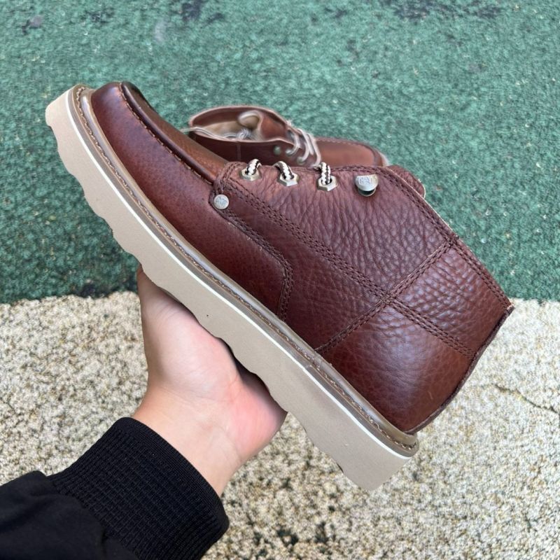 Caterpillar Men's Founder Moc Toe Chukka Boots Brown Leather
