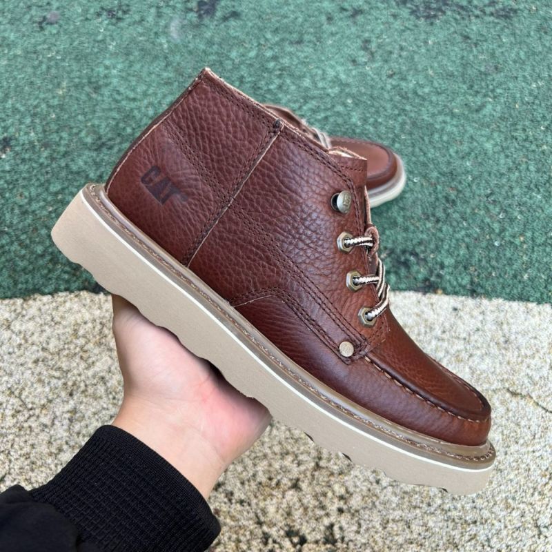 Caterpillar Men's Founder Moc Toe Chukka Boots Brown Leather