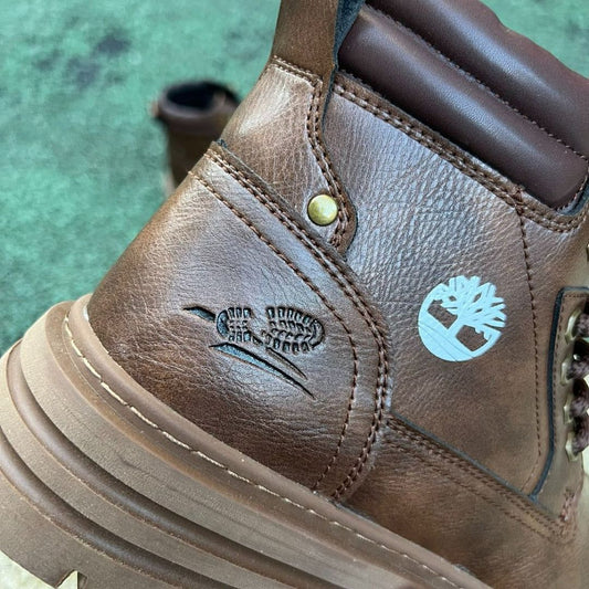 Timberland Men's Brown Leather Padded Collar Lace-Up Boots