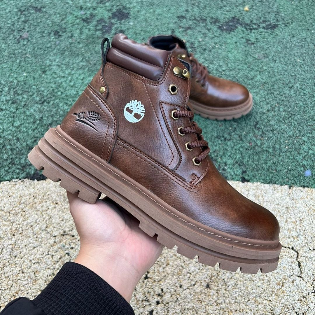 Timberland Men's Brown Leather Padded Collar Lace-Up Boots