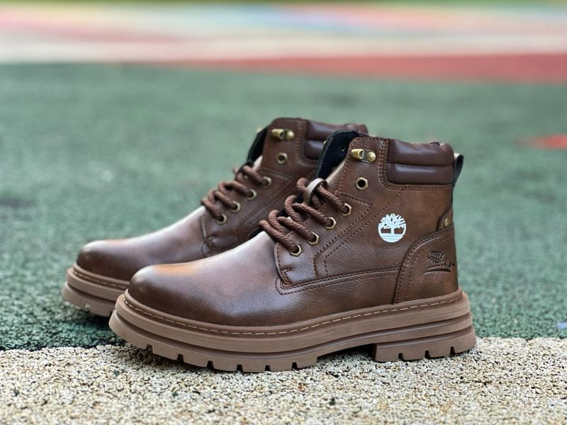 Timberland Men's Brown Leather Padded Collar Lace-Up Boots