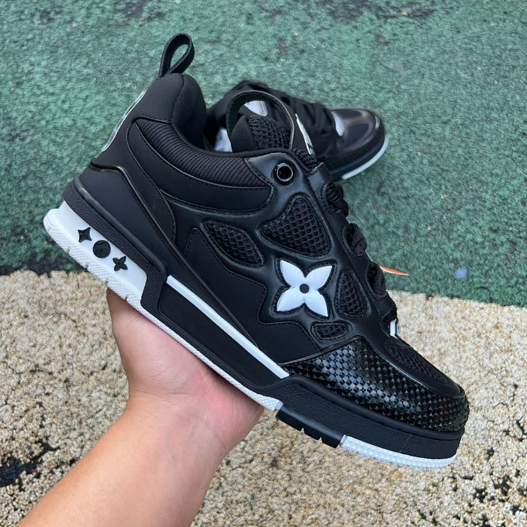 Louis Vuitton LV Trainer Black White Monogram Flower Mesh Leather Men's Sneaker