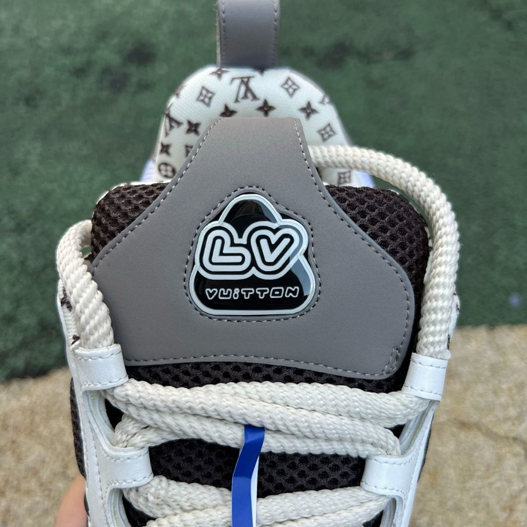 Louis Vuitton LV Trainer Sneaker Men's White Brown Monogram Mesh Leather Shoes 1AAXQ2