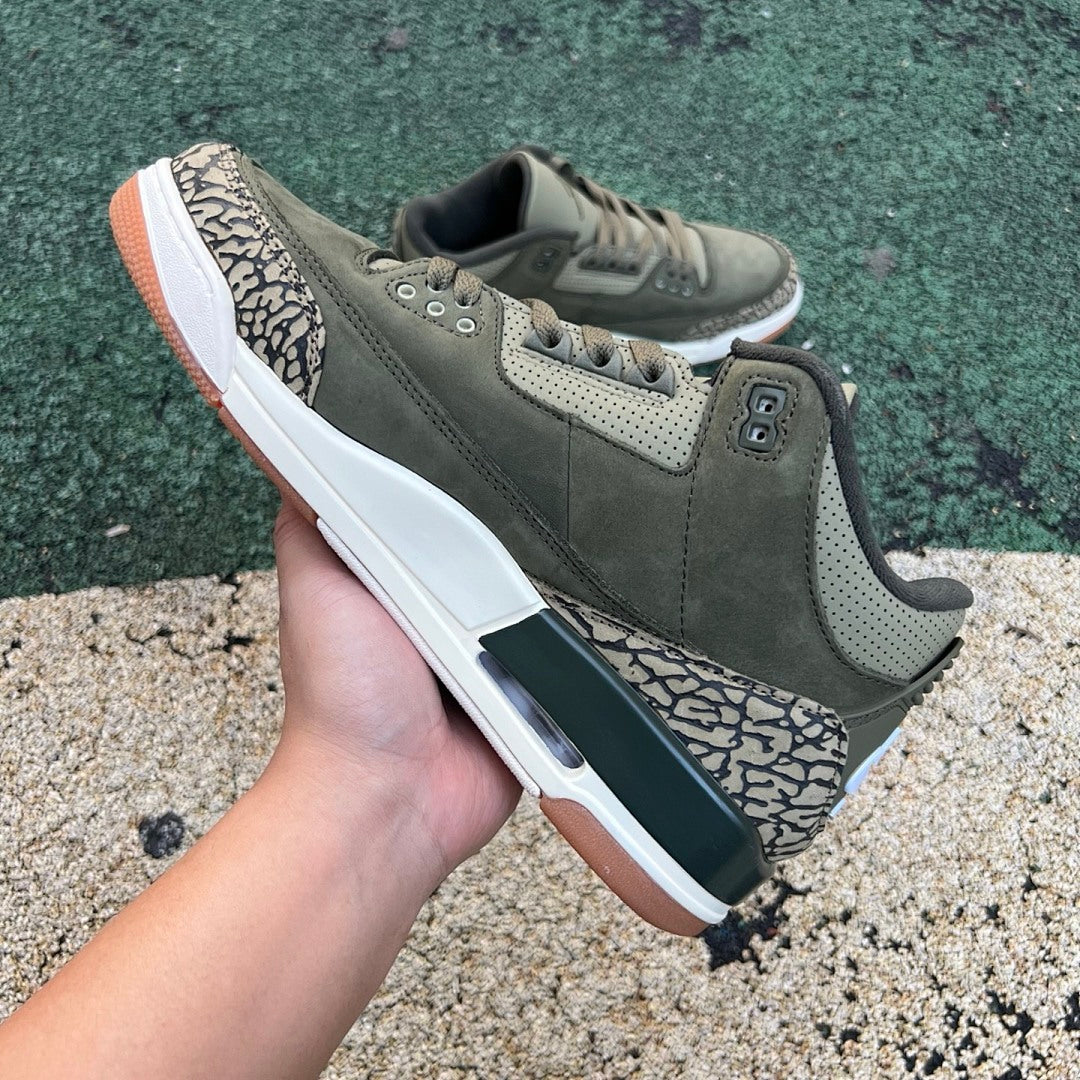 Air Jordan 3 Retro SP Dark Olive Green Elephant Print Men's Sneakers CT8532-200
