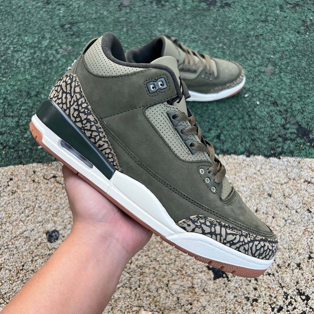Air Jordan 3 Retro SP Dark Olive Green Elephant Print Men's Sneakers CT8532-200
