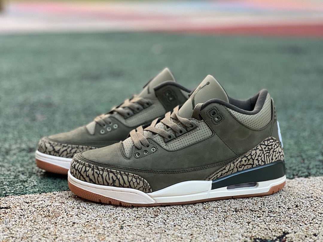 Air Jordan 3 Retro SP Dark Olive Green Elephant Print Men's Sneakers CT8532-200