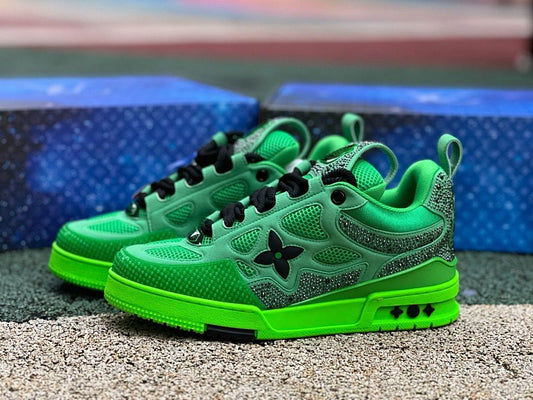 Louis Vuitton LV Trainer Sneaker Fluorescent Green Strass Rhinestone 1A9N7I Men's Luxury Shoe