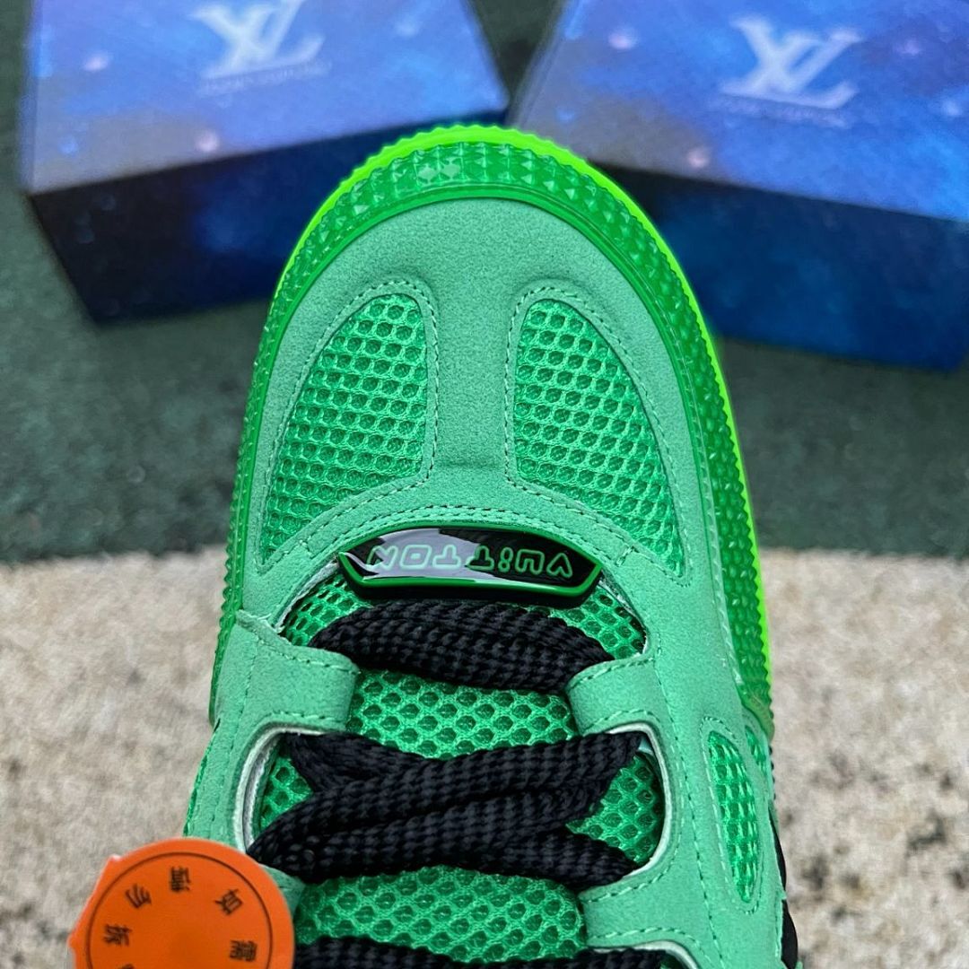 Louis Vuitton LV Trainer Sneaker Fluorescent Green Strass Rhinestone 1A9N7I Men's Luxury Shoe