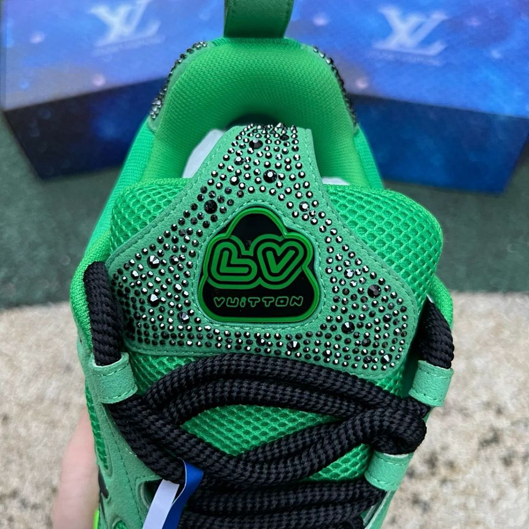 Louis Vuitton LV Trainer Sneaker Fluorescent Green Strass Rhinestone 1A9N7I Men's Luxury Shoe