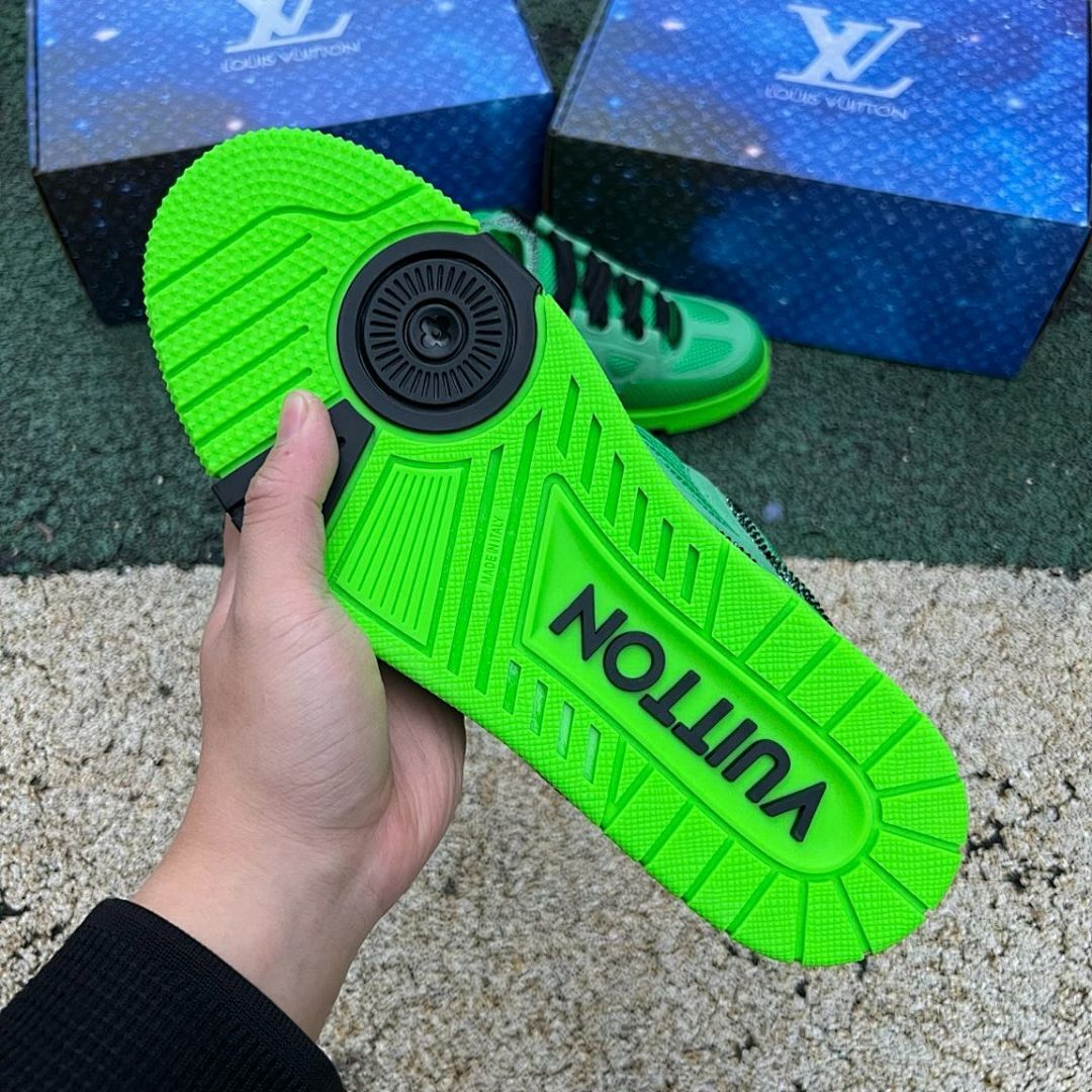 Louis Vuitton LV Trainer Sneaker Fluorescent Green Strass Rhinestone 1A9N7I Men's Luxury Shoe