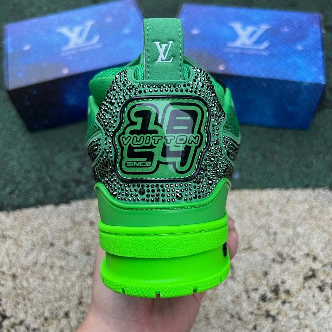 Louis Vuitton LV Trainer Sneaker Fluorescent Green Strass Rhinestone 1A9N7I Men's Luxury Shoe