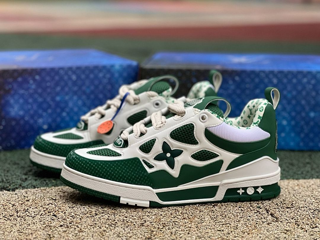 Louis Vuitton LV Trainer Sneaker Green White 1A9Z1C Luxury Designer Mesh Calf Leather Low Top Men's Women's Streetwear Trainers Shoes
