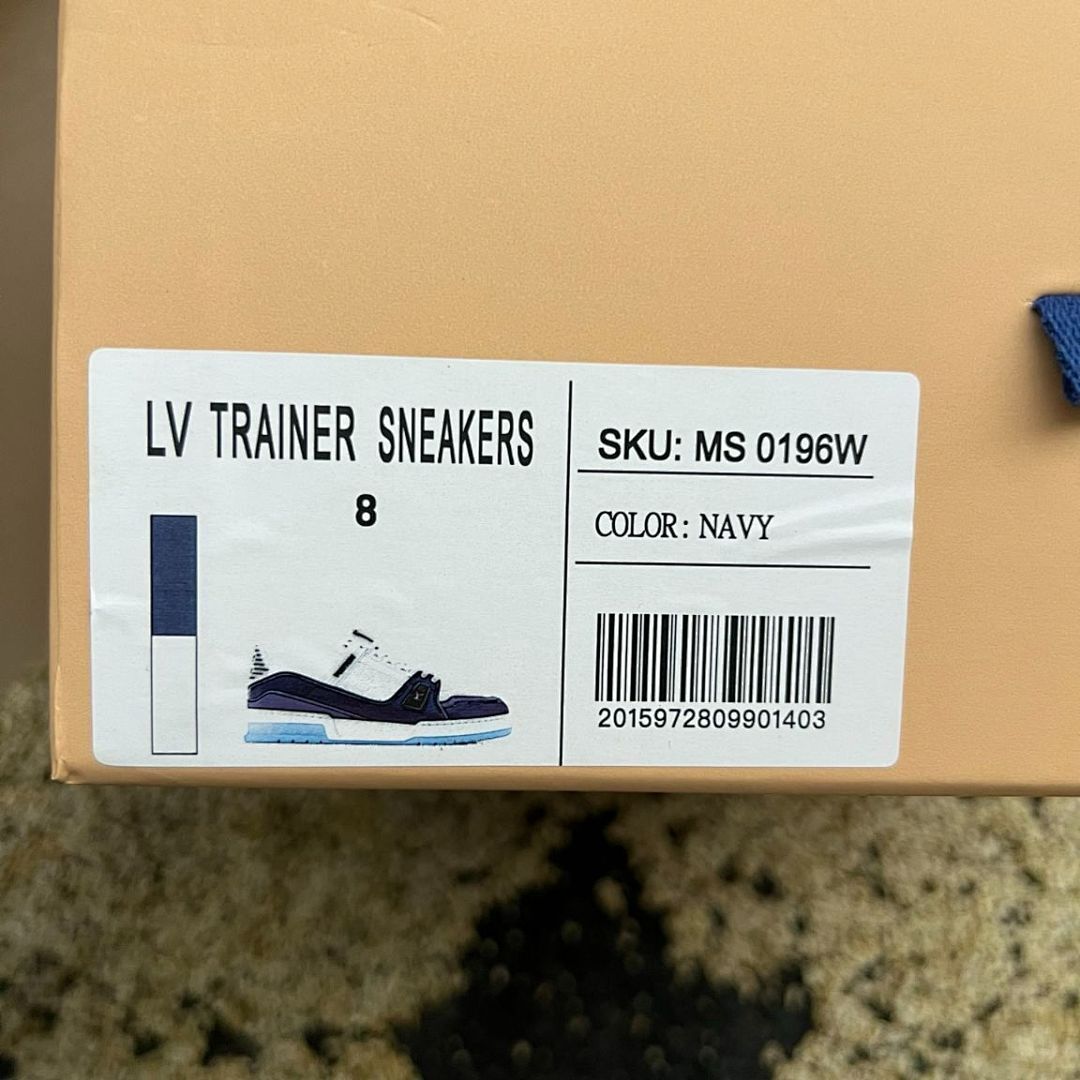 Louis Vuitton LV Trainer Sneakers White Navy Blue Monogram Embossed Transparent Blue Sole Luxury Designer Shoes Men Women Fashion Footwear
