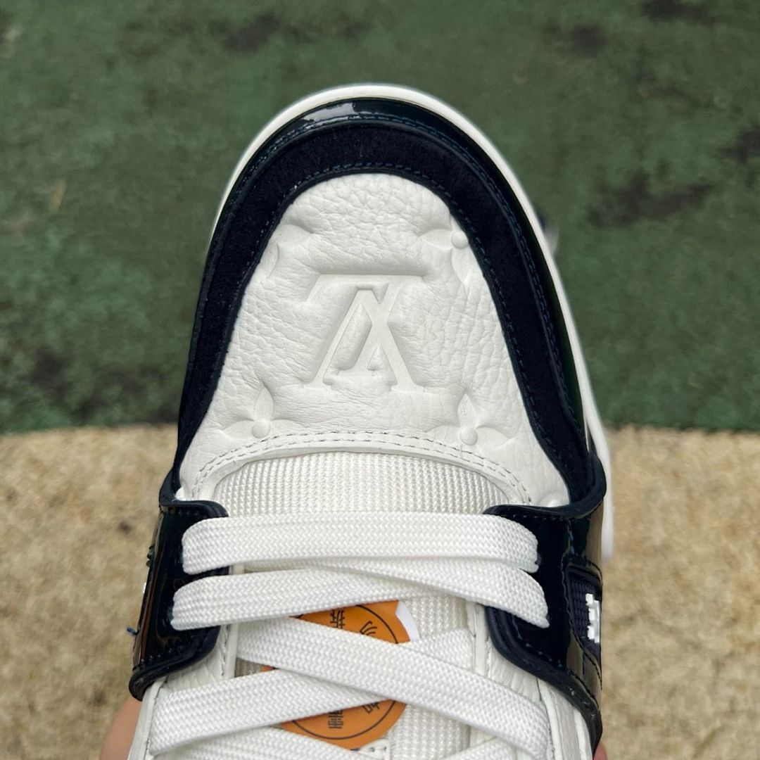 Louis Vuitton LV Trainer Sneakers White Navy Blue Monogram Embossed Transparent Blue Sole Luxury Designer Shoes Men Women Fashion Footwear