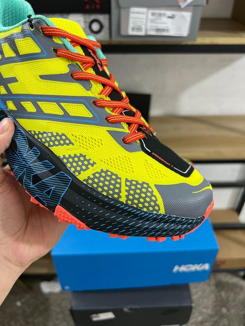 Hoka Speedgoat 5 Men's Trail Running Shoes 1123123-BYBC Bright Yellow Blue Coral Vibram Megagrip