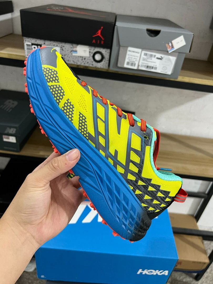 Hoka Speedgoat 5 Men's Trail Running Shoes 1123123-BYBC Bright Yellow Blue Coral Vibram Megagrip