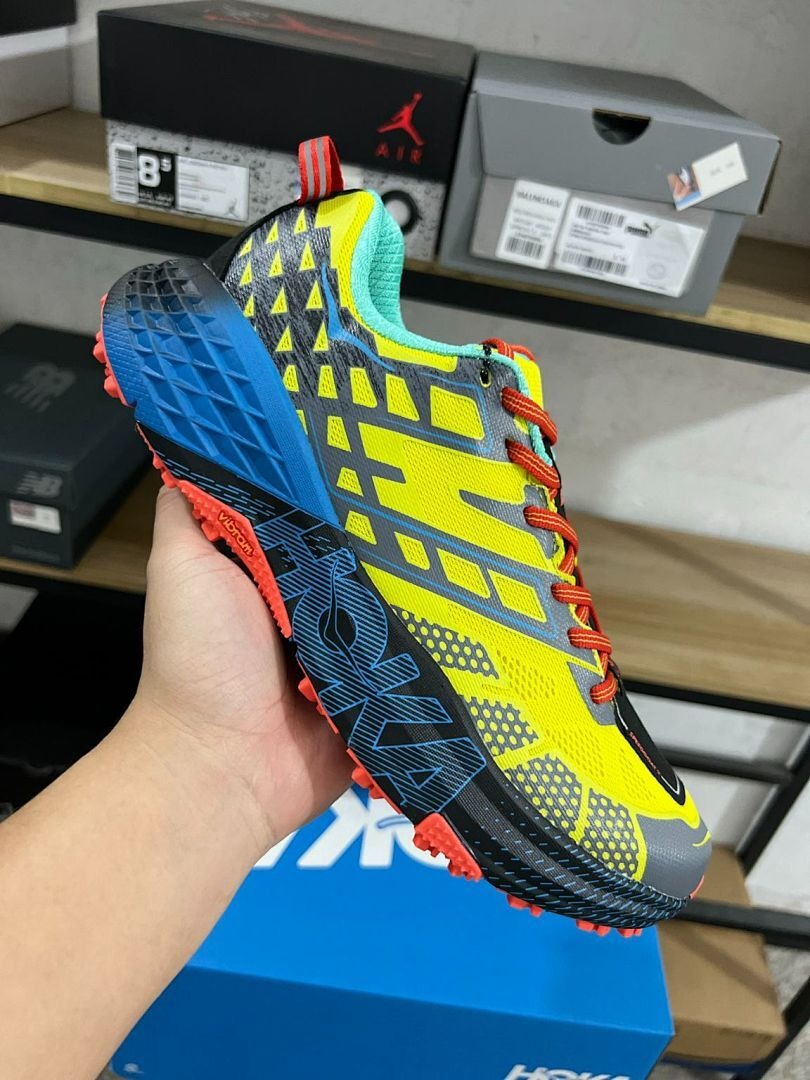 Hoka Speedgoat 5 Men's Trail Running Shoes 1123123-BYBC Bright Yellow Blue Coral Vibram Megagrip