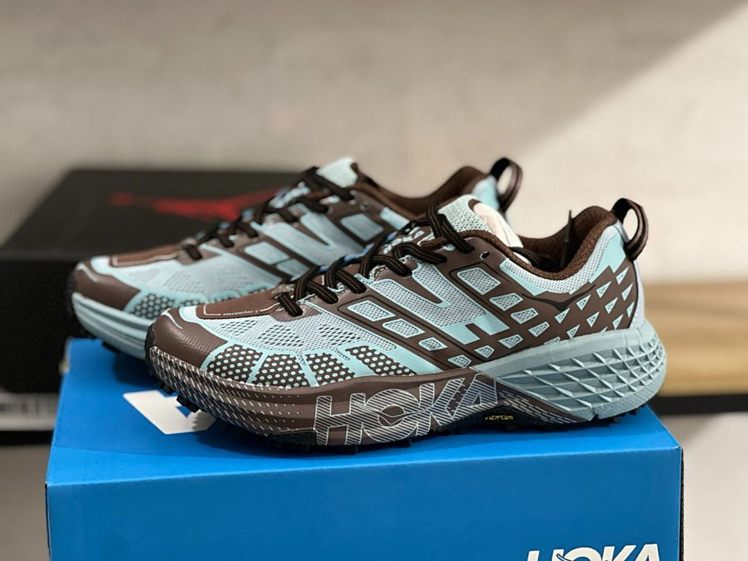 Hoka Speedgoat 5 Men's Trail Running Shoes - Mink / Blue Haze (1123126) - Durable Off-Road Hiking Sneakers, Cushioned, Vibram Sole
