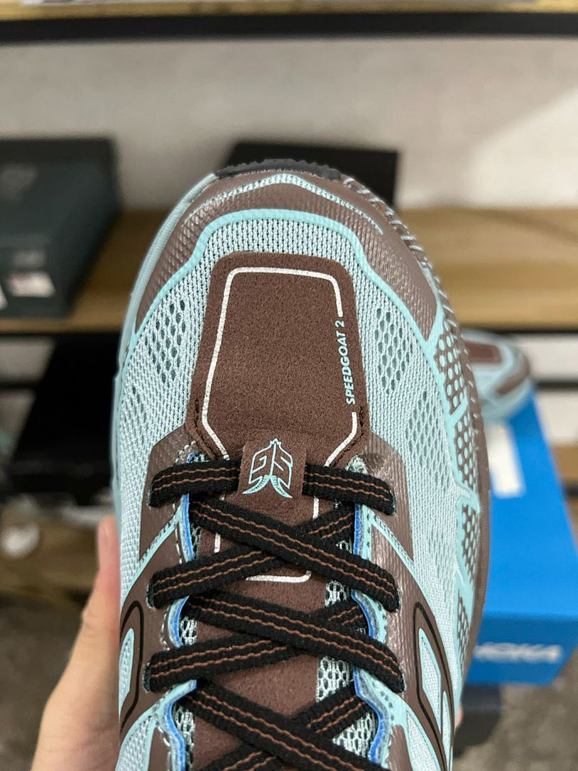 Hoka Speedgoat 5 Men's Trail Running Shoes - Mink / Blue Haze (1123126) - Durable Off-Road Hiking Sneakers, Cushioned, Vibram Sole