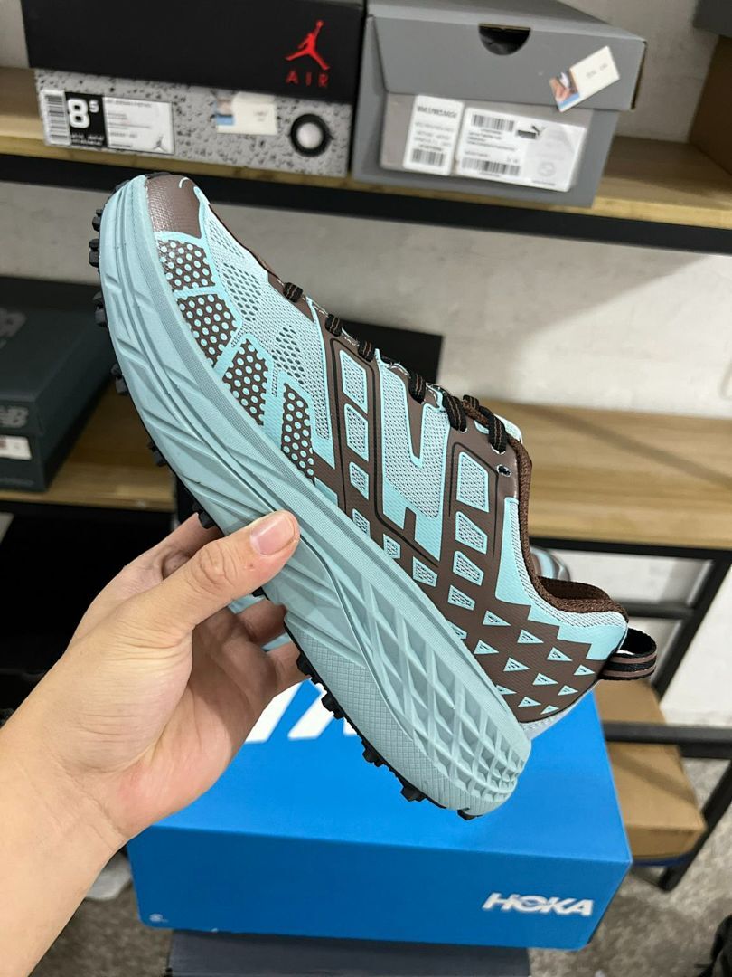 Hoka Speedgoat 5 Men's Trail Running Shoes - Mink / Blue Haze (1123126) - Durable Off-Road Hiking Sneakers, Cushioned, Vibram Sole
