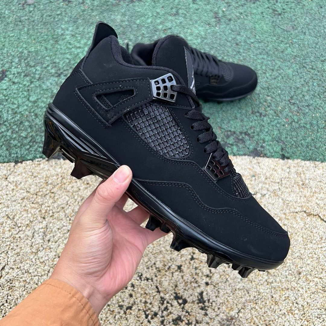 Nike Air Jordan 4 Retro Cleats Triple Black Men's Baseball Football Spikes
