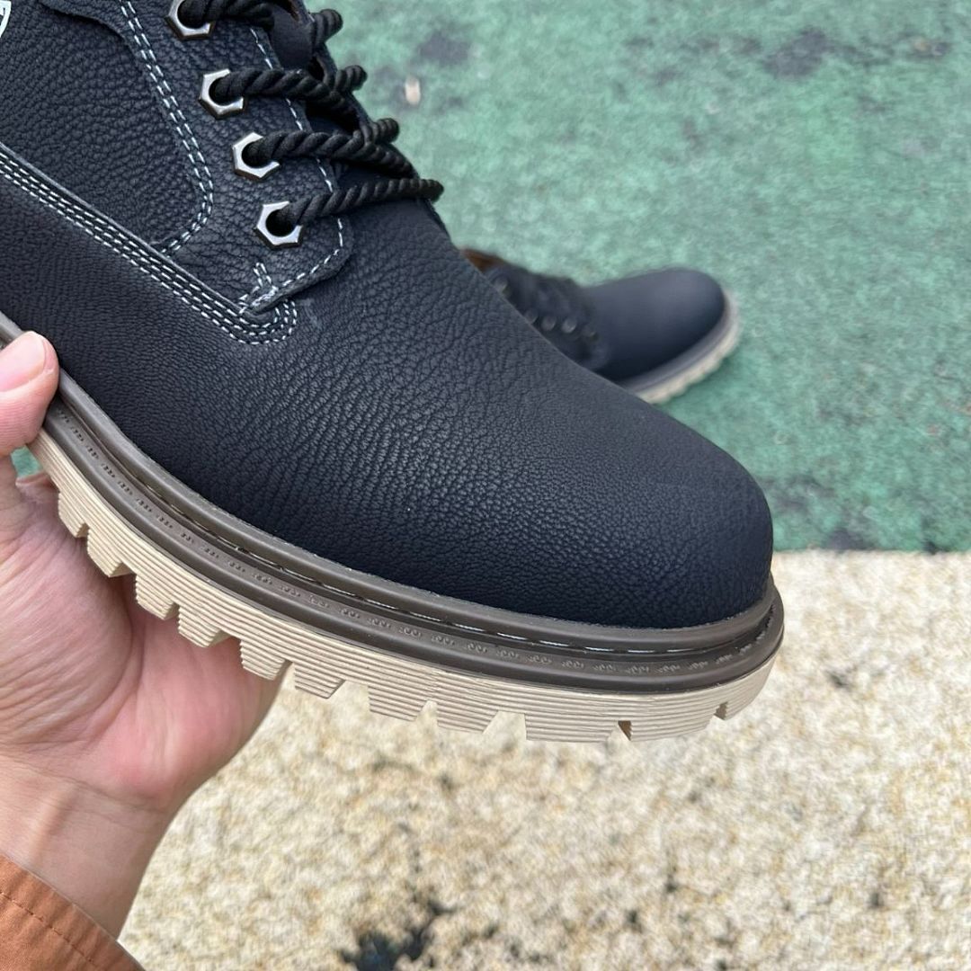 Black Men's Fashion Ankle Boots - Lace-Up Casual & Workwear Footwear with Tan Sole