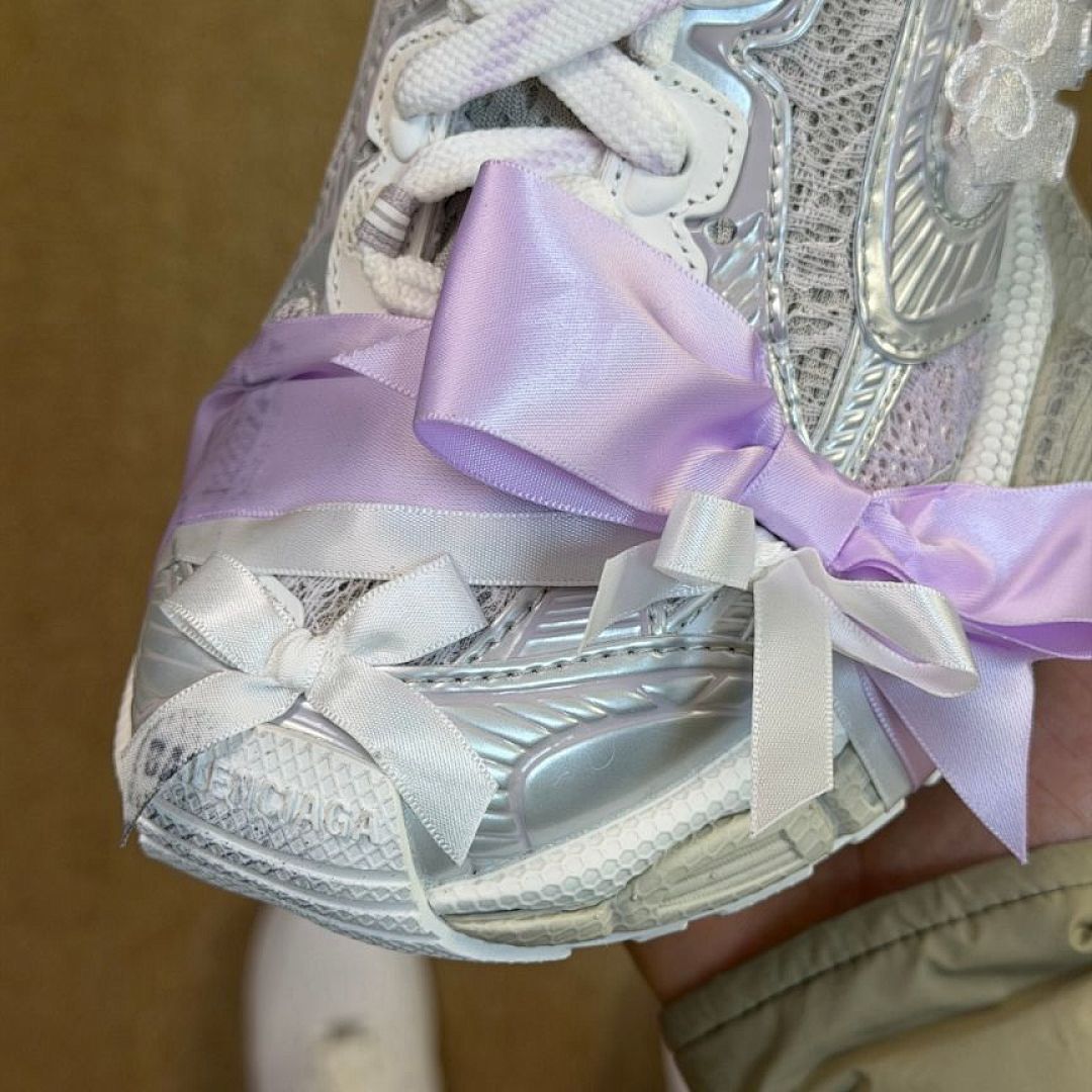 ASICS x Cecilie Bahnsen GEL-Kayano 14 Women's Pure Silver White Purple Iridescent Bows Floral Lace Limited Edition Designer Sneakers Trainers 1203A305-100