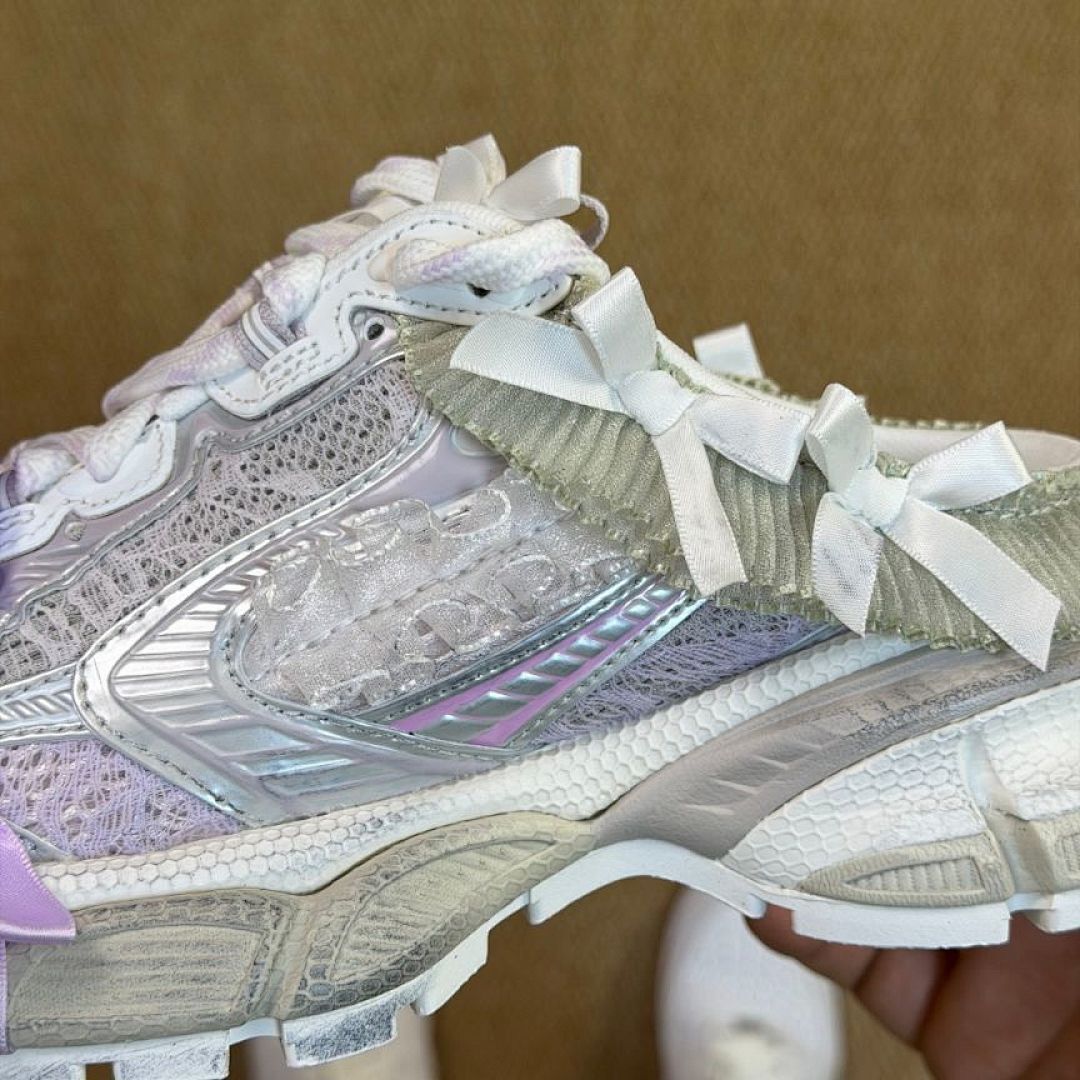 ASICS x Cecilie Bahnsen GEL-Kayano 14 Women's Pure Silver White Purple Iridescent Bows Floral Lace Limited Edition Designer Sneakers Trainers 1203A305-100