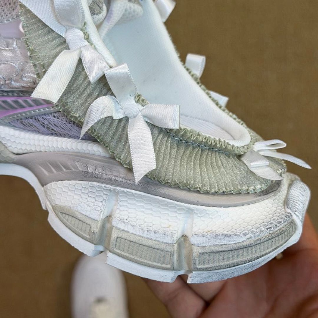 ASICS x Cecilie Bahnsen GEL-Kayano 14 Women's Pure Silver White Purple Iridescent Bows Floral Lace Limited Edition Designer Sneakers Trainers 1203A305-100