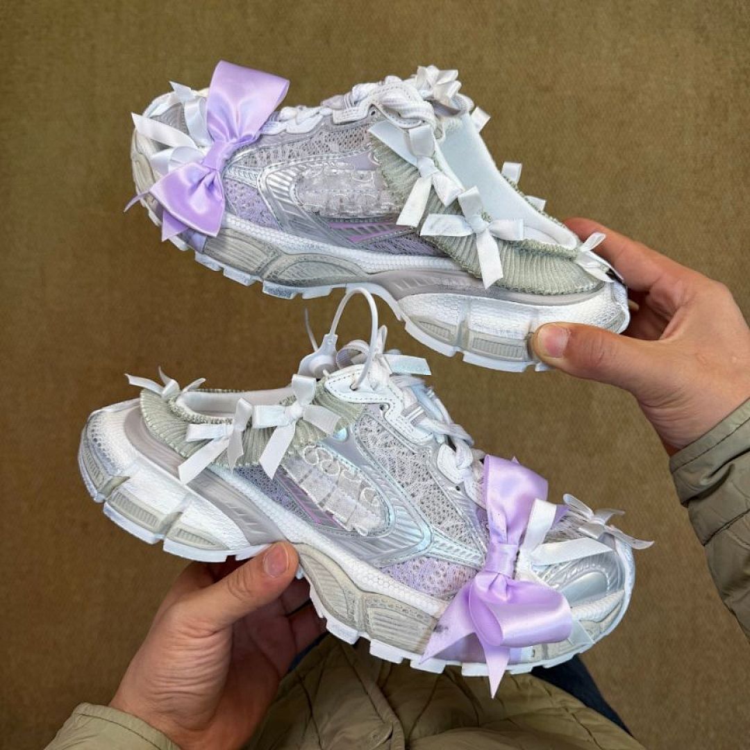ASICS x Cecilie Bahnsen GEL-Kayano 14 Women's Pure Silver White Purple Iridescent Bows Floral Lace Limited Edition Designer Sneakers Trainers 1203A305-100