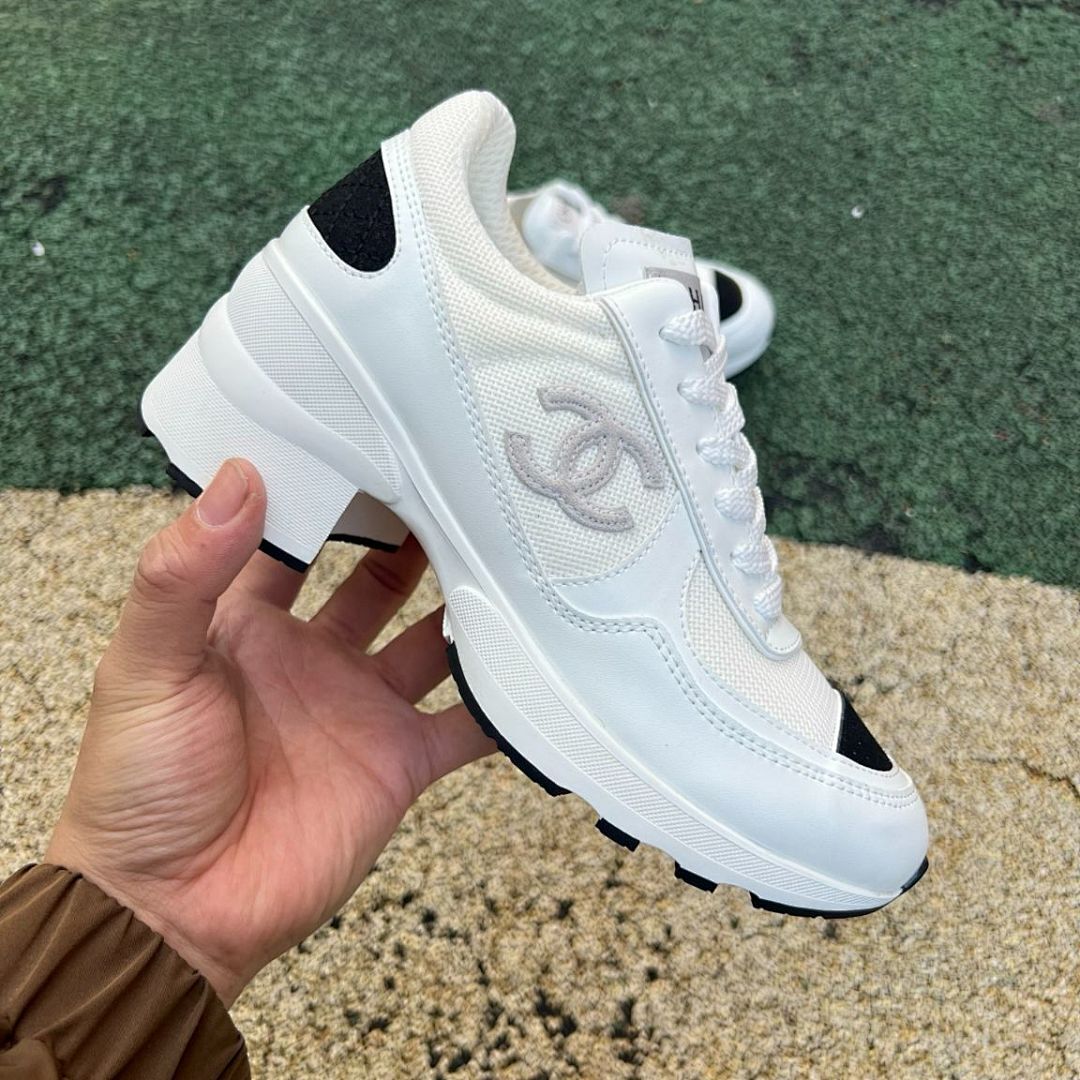 Chanel Low-Top Trainers White & Black G37136 Women's Luxury Chunky Sneakers Block Heel