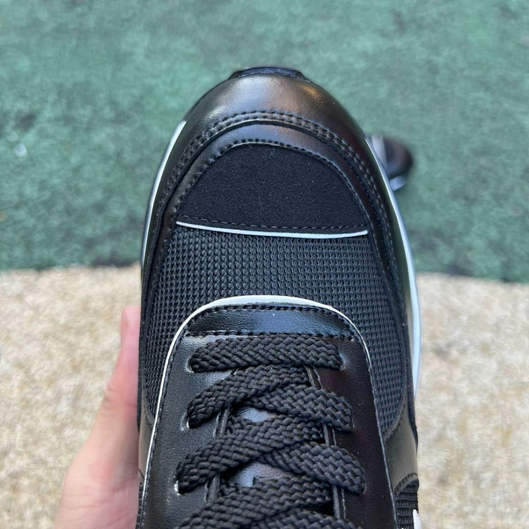 Chanel Black Platform Trainers Women's Chunky Heel Sneakers Leather Mesh G37136
