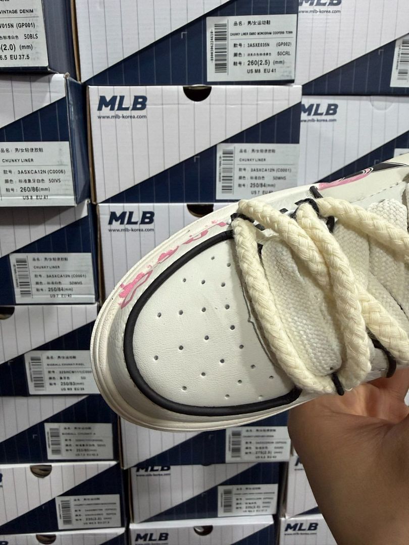 MLB New York Yankees Chunky Liner Pandaprank Graffiti Splatter Unisex Sneakers White Pink Black Platform Shoes 3ASXGV11N DPKB