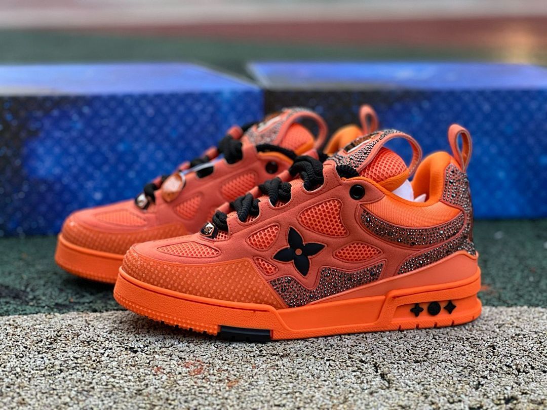 Louis Vuitton LV Trainer Sneaker Orange Full Strass Crystals Men's Women's Luxury Designer Shoes